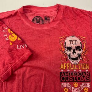 Affliction Red Eddie Trotta Y2K Skull Thunder Custom Cycles T-Shirt‎ M